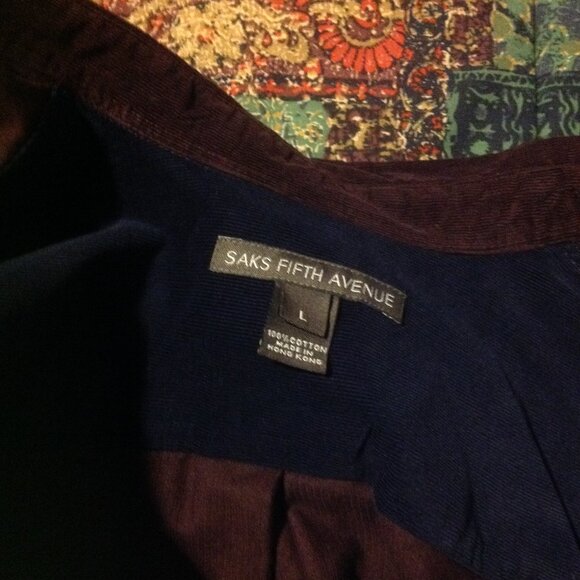 Saks Fifth Avenue Men's Large Purple Corduroy Long Sleeve Shirt - Good Condition - Picture 3 of 4
